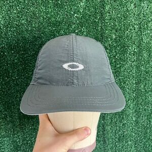Vintage Oakley Software Strapback Nylon Camp Cap Hat Adult Gray Logo Hiking Y2K